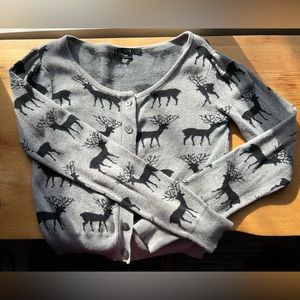 Forever 21 deer print scoop neck button-up sweater